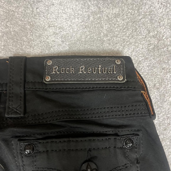 Rock Revival Jeans Womens 27 Black Letty Skinny Embroidered Flap Pockets Denim - Picture 13 of 13